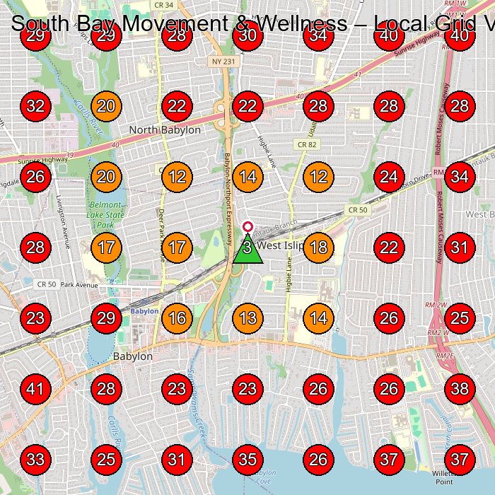 South Bay Movement & Wellness GeoGrid visibility map for Rehabilitation Center in North Babylon